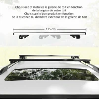 HOMCOM Barres de toit de voiture transversales 135 cm, porte-bagage verrouillables 2 clés fournies alliage d'aluminium, compatible avec les rails latéraux surélevés d'une largeur de 120 cm, argenté(m-6)