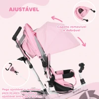 HOMCOM Triciclo para Bebés Evolutivo com Capota Dobrável Guiador Telescópico e Removível Bolsa e Porta-Garrafas 102x49x102 cm Rosa(m-5)