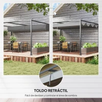 Outsunny Pérgola de Jardín 4x3m Cenador de Techo Retráctil de Poliéster Recubrimiento Resistente para Celebraciones Gris Oscuro(m-4)