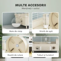 PawHut Cușcă pentru Hamsteri cu 2 Niveluri și 3 Uși, cu Roată și Tuburi, Crem și Alb(m-5)