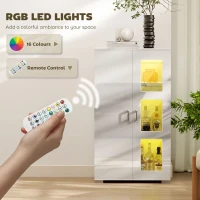 HOMCOM High Gloss Sideboard, Display Cabinet with 16-Colour RGB LED Lights and Remote Control, Modern Storage Cupboard with Glass Doors and Shelves for Living Room, Dining Room, Kitchen, White(m-4)