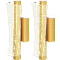HOMCOM Led Wall Lamp 2 Pack, 9W Modern Indoor Geometric Mesh Wall Light, Colour Temperature Adjustable 3000K/4000K/6500K for Bedroom, Living Room, Hallway, Stairs, Gold Tone(m-11)