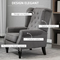 HOMCOM Fotoliu de Living Stil Francez cu Perne Detașabile Gri(m-4)