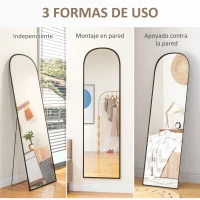 HOMCOM Espejo de Cuerpo Entero 50x170 cm Independiente o Pared con Marco de Aleación de Aluminio y Soporte Negro(m-7)