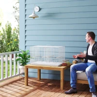 PawHut Bird Cage with Divider, 4 Wooden Perches, Slide Out Tray, 4 Feeders, for Budgie, Lovebird, Canary, 76 x 46 x 46cm, White(m-9)