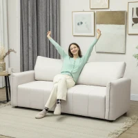 HOMCOM Canapé 3 places, accoudoirs et dossier rembourrés, canapé en tissu aspect lin crème(m-2)