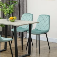 HOMCOM Lot de 4 chaises de salle à manger rembourrées avec dossier haut, pieds en acier et tissu effet velours, vert(m-6)