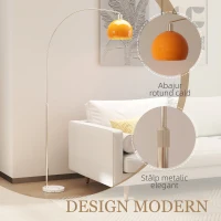 HOMCOM Lampă de Podea cu Arc cu Întrerupător cu Pedală Alb și Portocaliu(m-4)