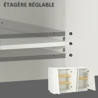 HOMCOM Meuble de rangement avec placards à portes et étagère réglable, 150 x 40 x 88 cm, blanc brillant(m-5)