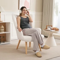 HOMCOM Fauteuil de salon en tissu bouclette, fauteuil capitonné et rembourré avec pieds en bois, 71 x 74 x 96 cm, beige(m-2)