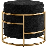 HOMCOM Pouf con Spazio di Archiviazione, Pouf Imbottito, Telaio in Metallo, Dorato, Nero(m-5)