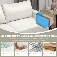 HOMCOM Canapé 3 places, accoudoirs et dossier rembourrés, canapé en tissu aspect lin crème(m-6)