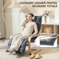 HOMCOM Fotoliu Ergonomic Lemn și Catifea Suport pentru Picioare Reglabil Gri Închis(m-6)