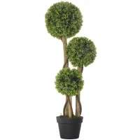 HOMCOM Decorative Artificial Trees Boxwood Ball Topiary Trees in Pot, Fake Plants for Home Indoor Outdoor Decor, 90 cm, Light Green(m-1)