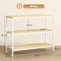 HOMCOM Console d'Entrée avec 3 Étagères Ouvertes et Pieds en Métal pour Couloir Entrée Salon Chambre Naturel et Blanc(m-3)