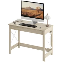 HOMCOM Bureau Moderne Bureau d'Ordinateur Facile à Monter pour Bureau Étude 105x50x76 cm Naturel(m-1)