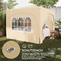 Outsunny 3 x 3 m Pavillon, Pop-up Gartenzelt mit Seitenwänden und Tragetasche, UPF50+, höhenverstellbar, Sand(m-6)