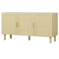 HOMCOM Aparador 3 Puertas de Rejilla de Ratán con Estantes Ajustables para Comedor Entrada Dormitorio Natural 136x41x70 cm(m-11)