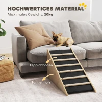 PawHut Haustiertreppe, Hundetreppe, Kiefernholz, Anti-Rutsch-Beschichtung, 90 cm x 40 cm x 45 cm, Natur + Grau(m-6)