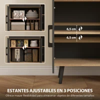 HOMCOM Alacena de Cocina con Luces LED RGB con 6 Puertas 2 Cajones Encimera y Orificio para Cables 100x40x176 cm Negro y Roble(m-6)