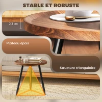HOMCOM Table basse salon ronde, table d'appoint moderne avec cadre en acier, pour salon, chambre, Ø 40 x 39 cm, bois de noyer(m-5)