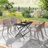 Outsunny Set 4 Sedie da Giardino Impilabili in Plastica Moderne con Braccioli 60x56x75 cm, Grigio(m-9)