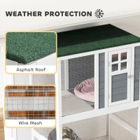 PawHut Wooden Catio Cat Outdoor Enclosure, Cat Cage with Waterproof Roof, Platforms, for Multiple Cats, White(m-5)