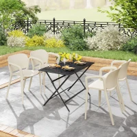 Outsunny Set 4 Sedie da Giardino Impilabili in PP dal Design Moderno con Braccioli 60x56x75 cm, Bianco(m-9)