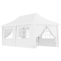 Outsunny 3 x 6m Pop Up Gazebo with Sides, UPF50+ Height Adjustable Marquee Party Tent, Wedding Canopy, Instant Event Shelter with Carry Bag and Sand Bags for Garden, White(m-1)