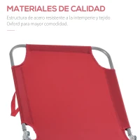 Outsunny Tumbona Jardín Exterior Plegable con Respaldo Ajustable en 5 Posiciones Carga 120 kg para Terraza 187x55x24 cm Burdeos(m-6)