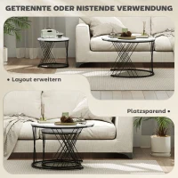 HOMCOM Couchtische im 2er-Set, Marmoroptik, Spanplatte, Metall, runde Kaffeetische für Wohnzimmer, ineinanderstellbar, Weiß(m-4)