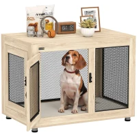 PawHut Jaula para Perros Grandes de Interior Mesa Auxiliar con 2 Puertas con Pestillo y Cojín 94x60x71,5 cm Roble(m-10)