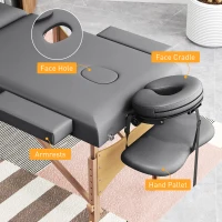 HOMCOM Lettino Massaggio Pieghevole in Legno a 3 Zone con Altezza Regolabile Poggiatesta Braccioli 215x60x64-89 cm Grigio(m-3)