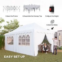 Outsunny 3 x 6m Pop Up Gazebo with Sides, UPF50+ Height Adjustable Marquee Party Tent, Wedding Canopy, Instant Event Shelter with Carry Bag and Sand Bags for Garden, White(m-4)
