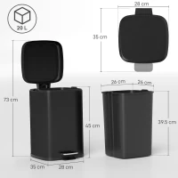 HOMCOM 20L Modern Boxy Metal Home Kitchen Bin - Black(m-3)