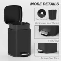 HOMCOM 12L Modern Boxy Metal Home Kitchen Bin - Black(m-7)