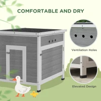 PawHut Wooden Duck House with Ramp, Double Doors, Openable Asphalt Roof, Ventilation Holes, Removable Base, Light Grey(m-5)