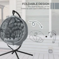 Outsunny Round Egg Basket Chair, with Steel Stand, Charcoal Grey(m-6)