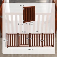 PawHut Barrera de Seguridad para Perros para Escaleras y Puertas Diseño Plegable y Soporte de Pie 205x30x60 cm Marrón(m-3)