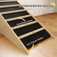 PawHut Haustiertreppe, Hundetreppe, Kiefernholz, Anti-Rutsch-Beschichtung, 90 cm x 40 cm x 45 cm, Natur + Grau(m-5)