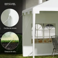 Outsunny Tenda de Jardim 395x295x255 cm  Tenda de Exterior com 2 Paredes Laterais 2 Janelas Anti-UV para Pátio Varanda Branco(m-6)