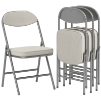 HOMCOM 4-delige Set Gestoffeerde Opklapbare Stoelen, Opvouwbare Stoelen met Corduroy Bekleding, Rugleuning, Metalen Frame, Crèmewit