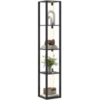 HOMCOM Lampă de Podea cu 4 Rafturi și 3 Luminozități Reglabile 29x29x163cm Negru(m-1)