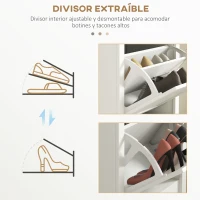 HOMCOM Zapatero Estrecho con 2 Puertas Estantes Ajustables y Compartimento Abierto para 10 Pares de Zapatos 58x24x105 cm Blanco(m-6)