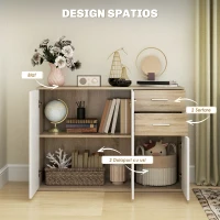 HOMCOM Comodă Modernă cu 3 Dulapuri și 2 Sertare din Lemn, Efect lemn(m-4)