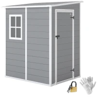 Outsunny Casetta da Giardino con Finestra e Doppia Porta, in PP e Alluminio, 122x149x192 cm, Grigio(m-11)