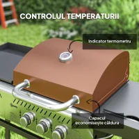 Outsunny Grătar pe Gaz cu Plită și Arzător, Capac cu Termometru Negru(m-6)