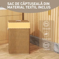 HOMCOM Coș de Rufe 72L cu Capac din Bambus și Sac Detașabil(m-7)