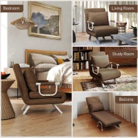 HOMCOM Fauteuil chauffeuse canapé-lit Convertible 1 Place déhoussable Grand Confort Coussin Pieds accoudoirs métal suède Marron(m-8)