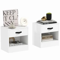 HOMCOM Pack de 2 Mesitas de Noche con Cajón y Compartimento Abierto para Salón 39x28x41 cm Blanco(m-10)